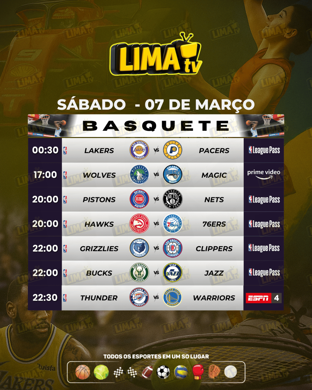 Evento ESPORTES hoje com horário e transmissão