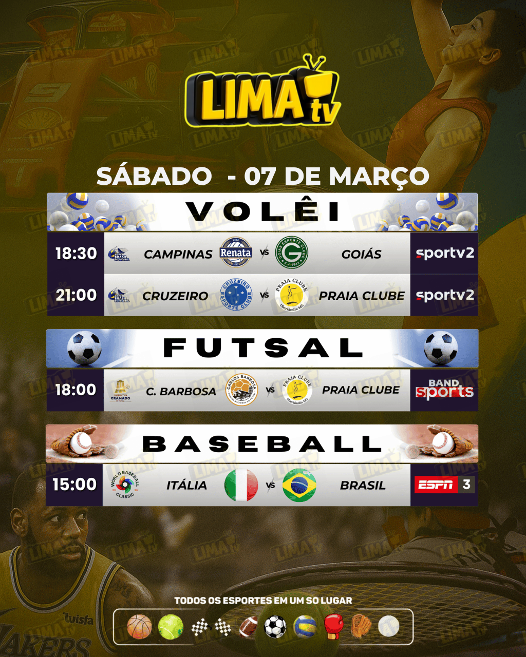 Evento ESPORTES hoje com horário e transmissão