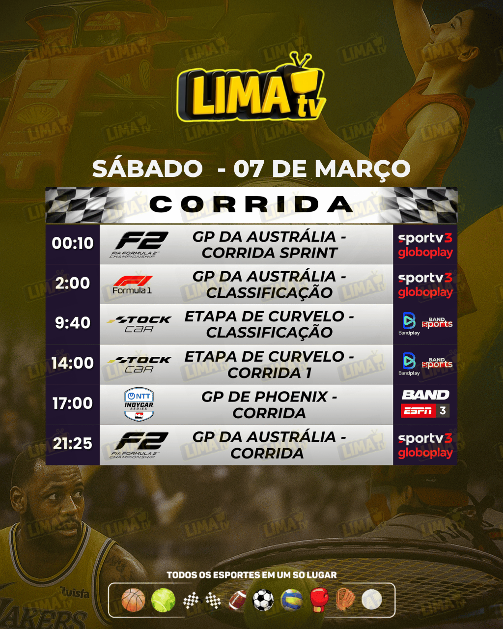 Evento ESPORTES hoje com horário e transmissão