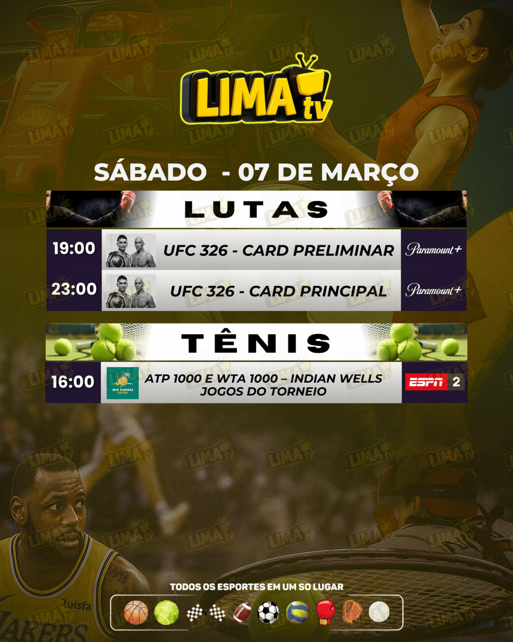 Evento ESPORTES hoje com horário e transmissão